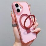 Transparent Colorful Metal Ring Holder MagSafe Phone Case, For iPhone 16