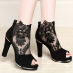 Summer Women Chunky Heel Peep Toe Sandals Sexy Lace High Heels, 40, 41