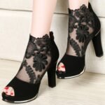 Summer Women Chunky Heel Peep Toe Sandals Sexy Lace High Heels, 40, 41 - Image 5