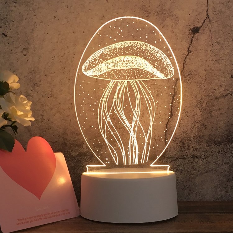 EDA00226806A-2.jpg White Base Creative 3D Tricolor LED Decorative Night Light, Button Plug Version, Jellyfish, Love Balloon Bear, Castle in the Sky, Have You All the Way, Love Bear - Image 1