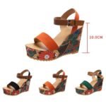 Summer Floral Fabric Slope Heel Women Sandals Comfortable Casual High Heels, 36 - Image 2