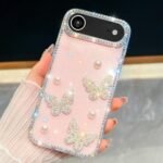Diamond Glitter Pearl Butterfly Four-Corner Shockproof Phone Case, For iPhone 17 Air